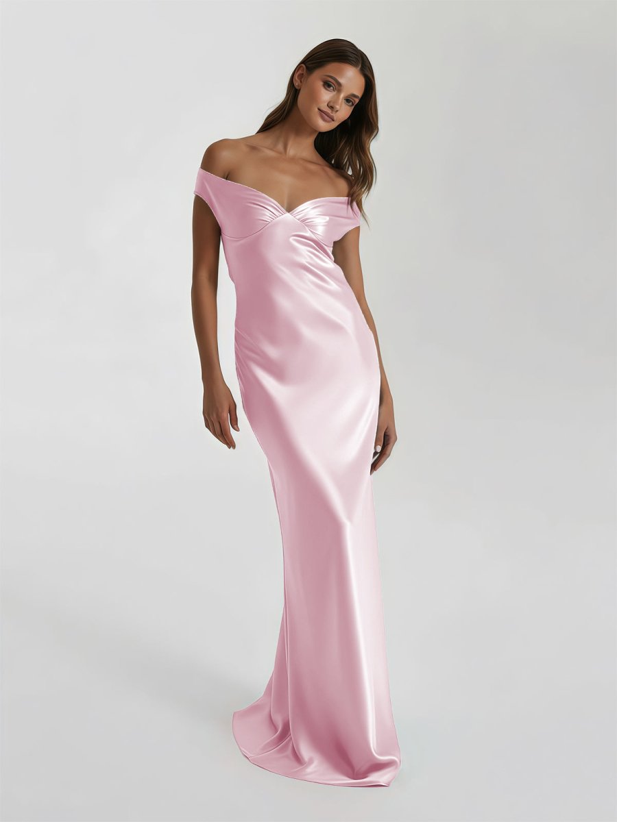 Talulla | Aqua Off The Shoulder Sheath Satin Long Prom Dress