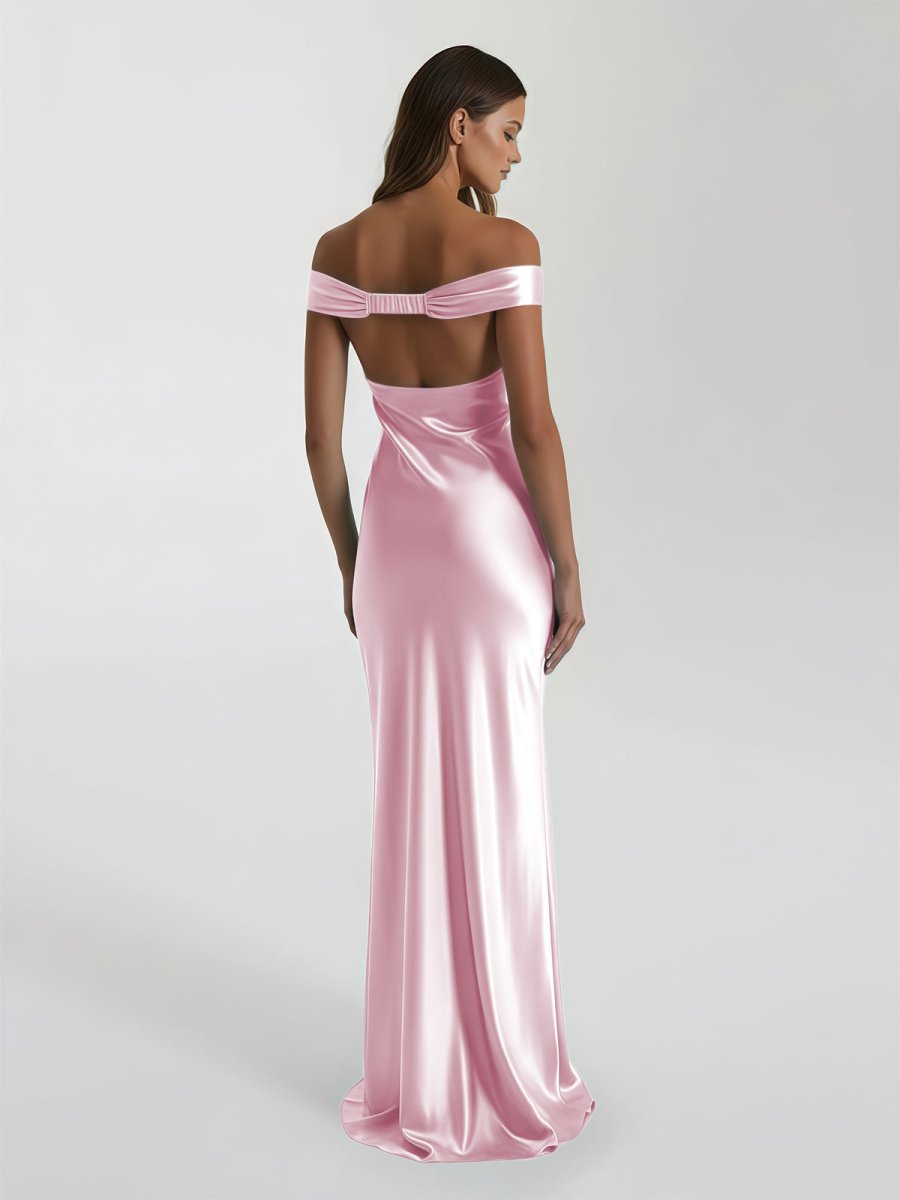 Talulla | Aqua Off The Shoulder Sheath Satin Long Prom Dress