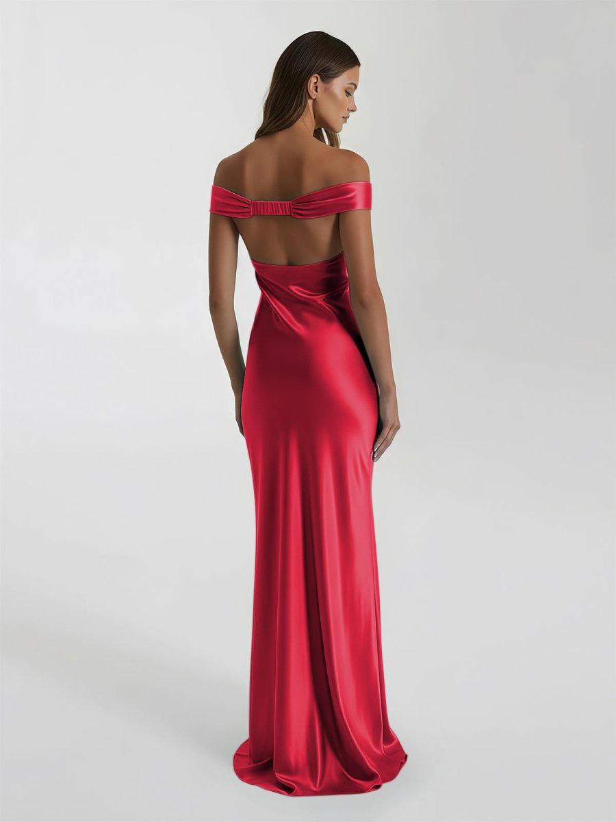 Talulla | Aqua Off The Shoulder Sheath Satin Long Prom Dress