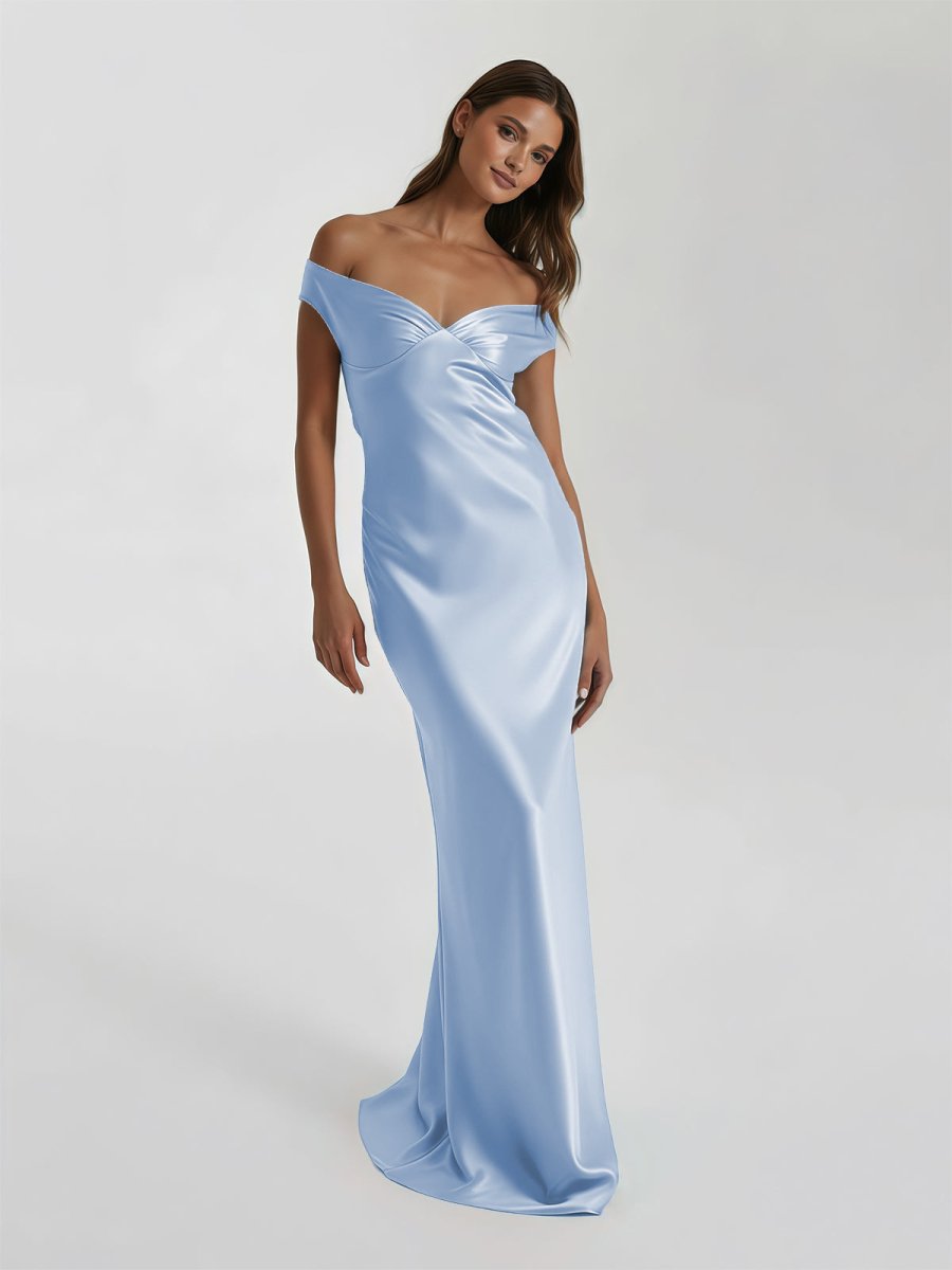Talulla | Aqua Off The Shoulder Sheath Satin Long Prom Dress