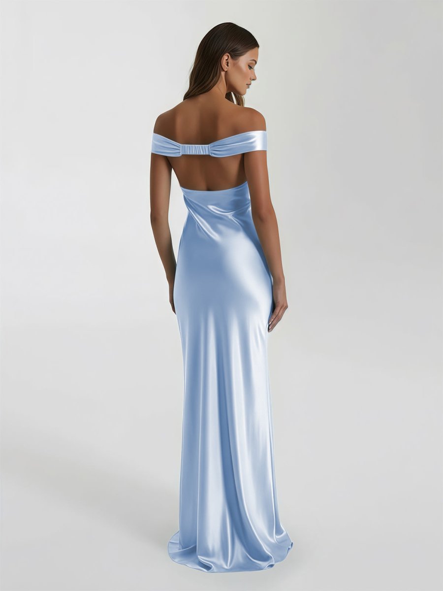 Talulla | Aqua Off The Shoulder Sheath Satin Long Prom Dress