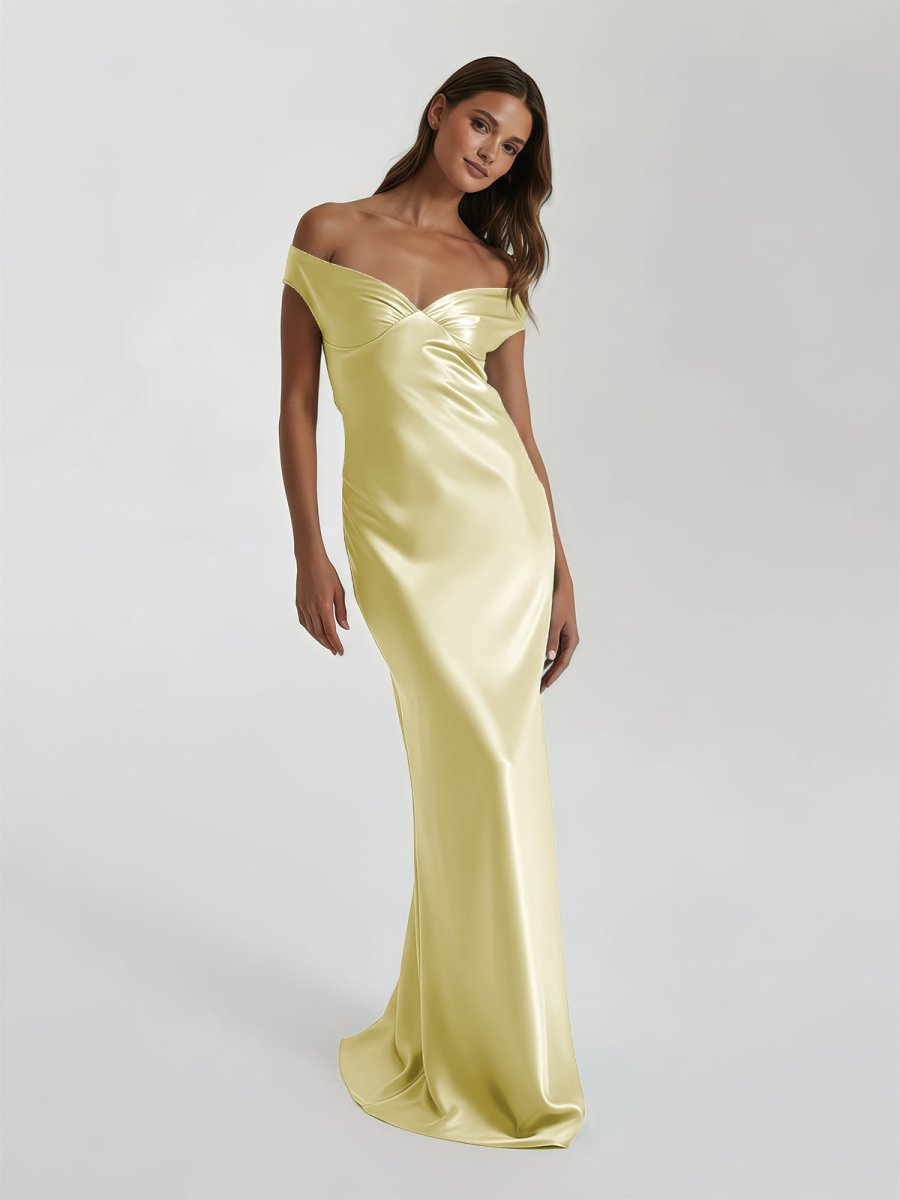 Talulla | Aqua Off The Shoulder Sheath Satin Long Prom Dress