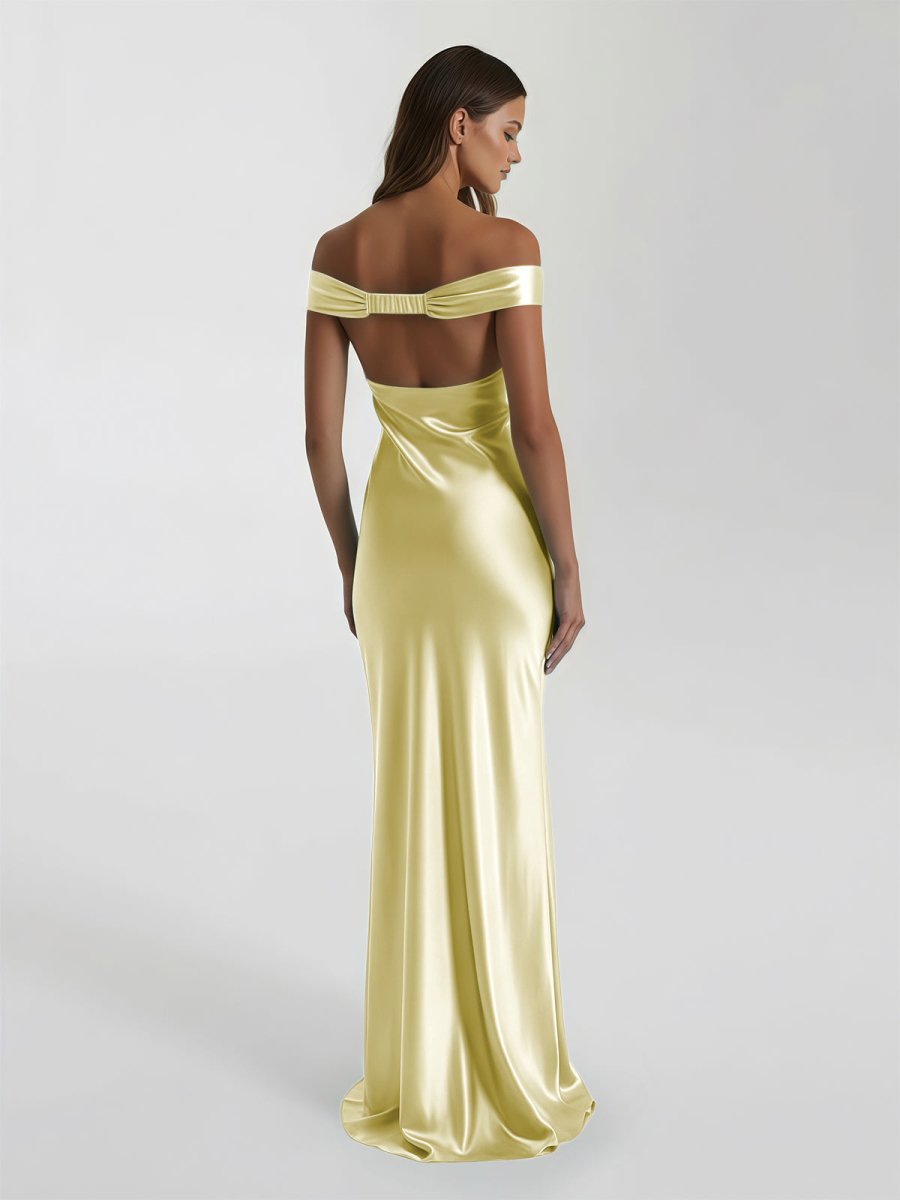 Talulla | Aqua Off The Shoulder Sheath Satin Long Prom Dress