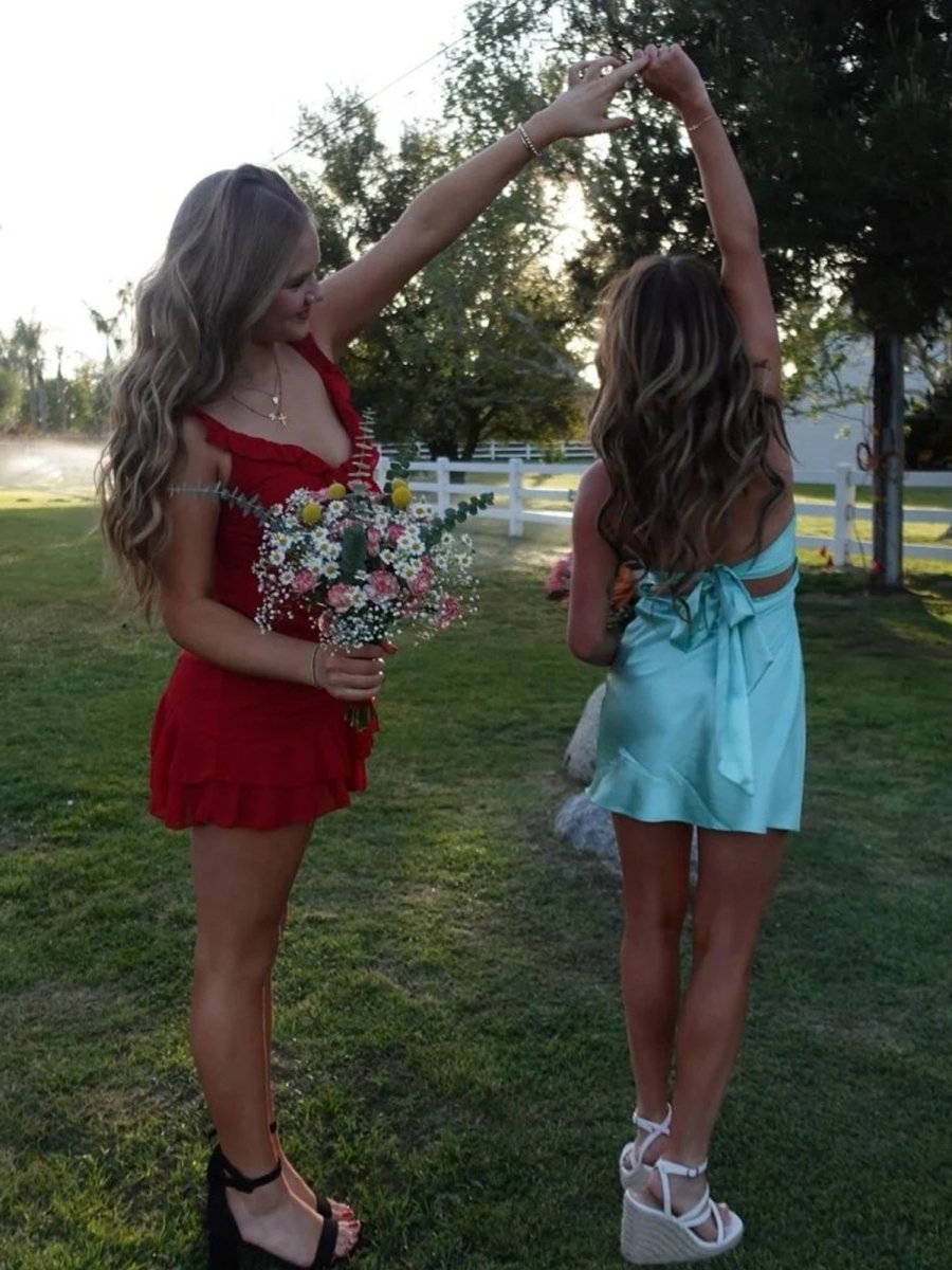 Talyra | Aqua - Strapless A Line Short Homecoming & Cocktail Dresses With Keyhole