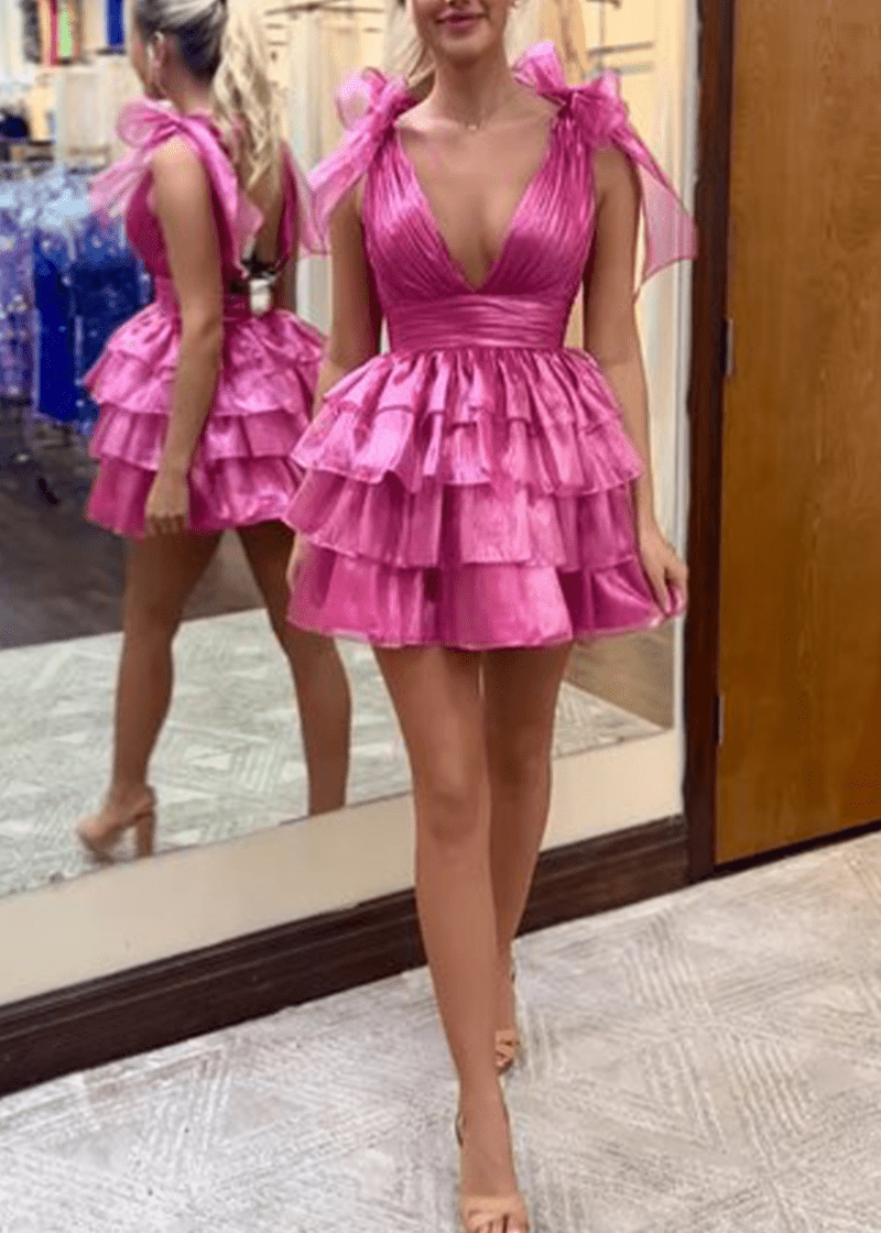 Joleen | Trendy A-Line Tiered Homecoming Dress with Bow