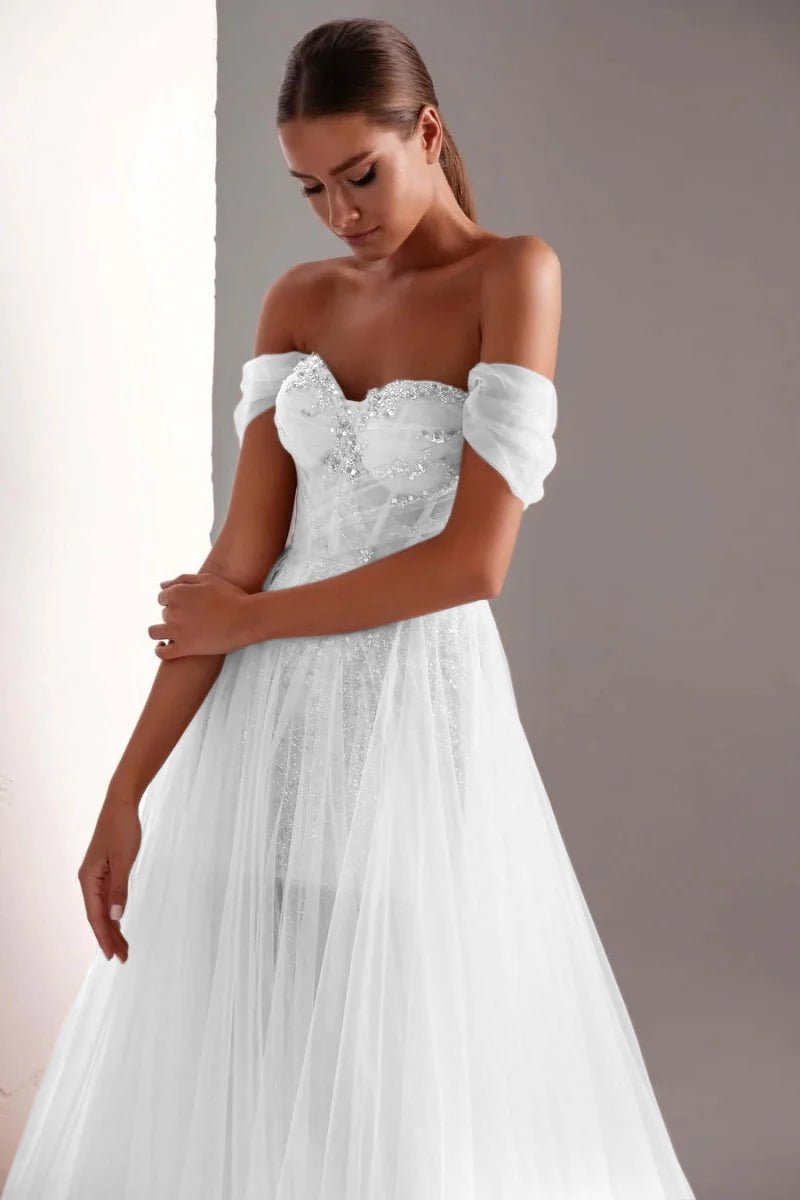 Tulle Prom Dress A-Line Long Shining Beads Prom Gown