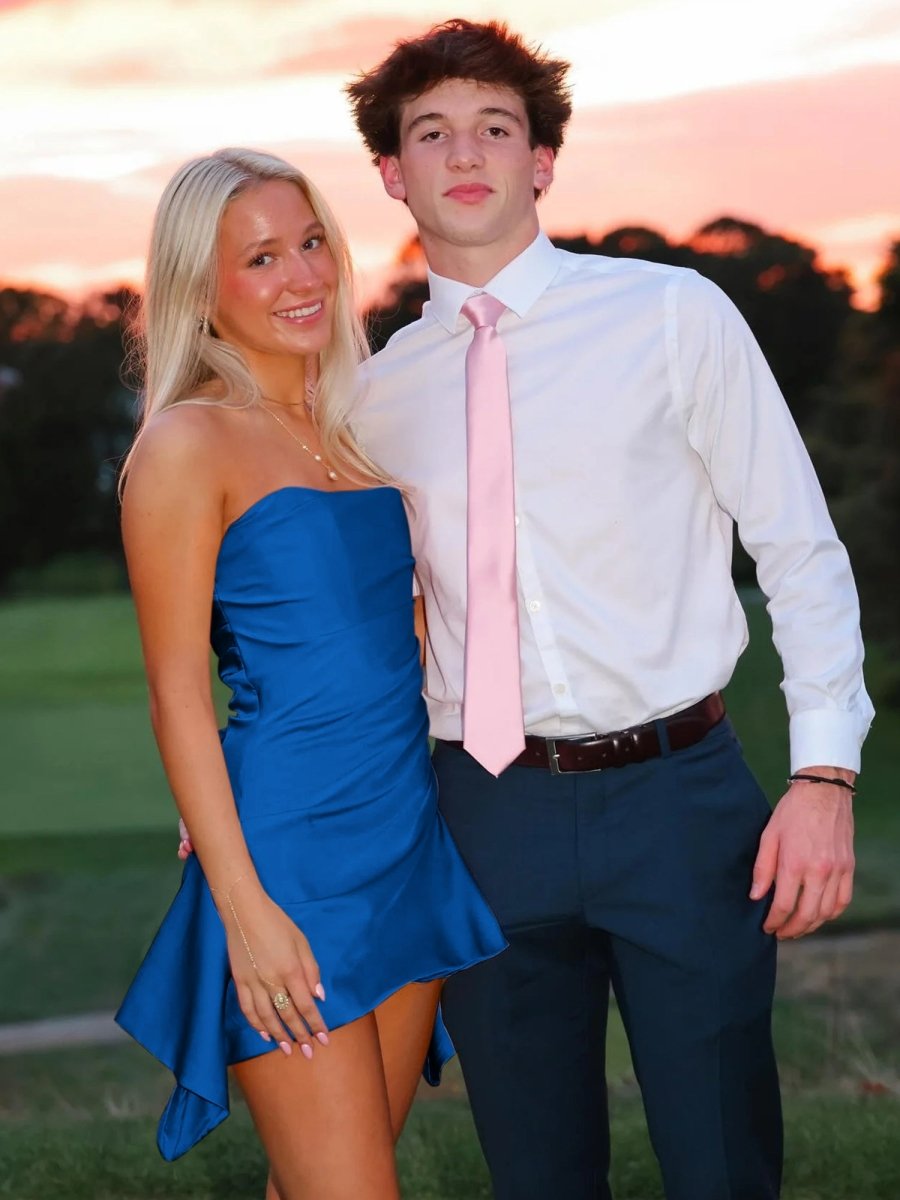 Yavanna | Royal Blue - Strapless Sheath Irregular Hem Satin Short Homecoming & Cocktail Dress