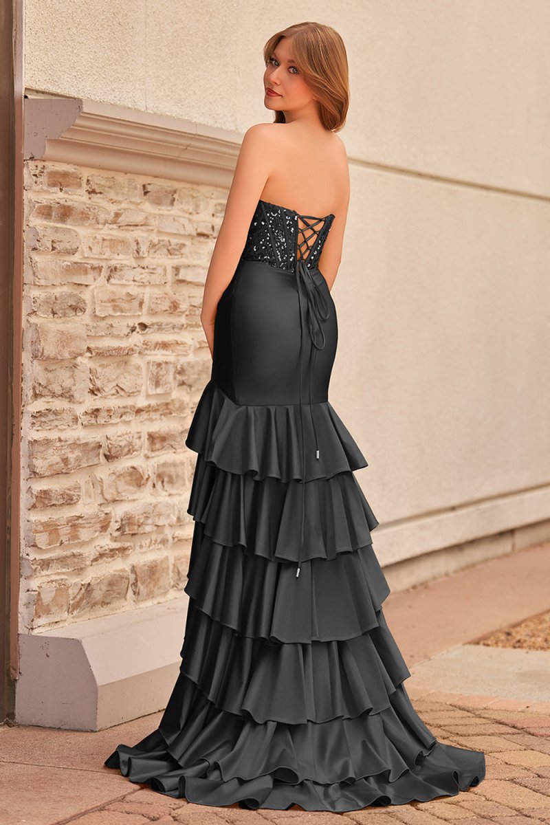 Yvonne | Charming Mermaid Strapless Pink Satin Long Prom Dresses with Appliques